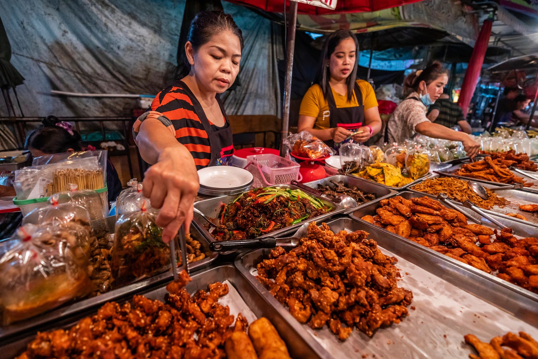 Night market street food scene in Chiang Mai, Thailand