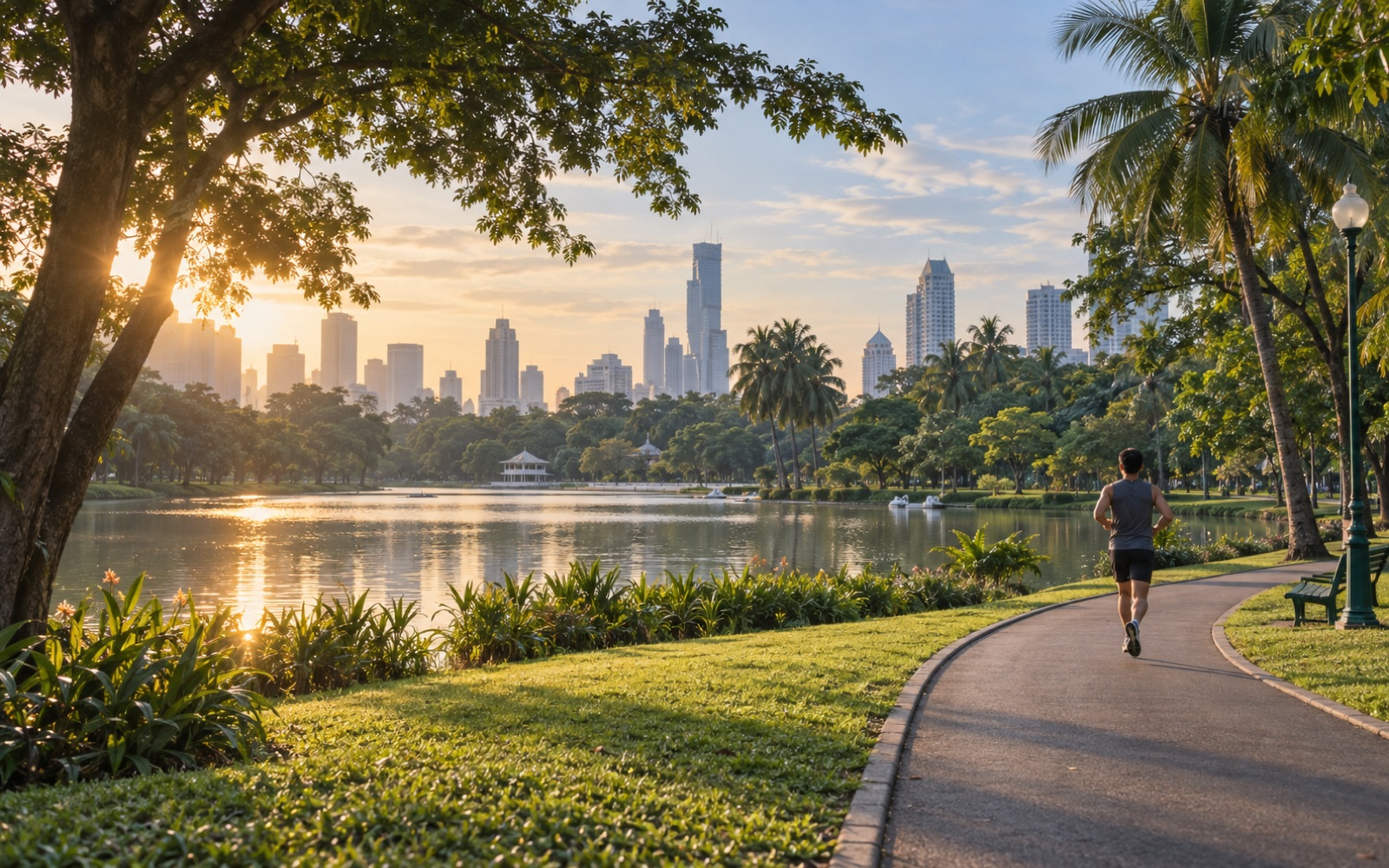 A morning runner beside the lake in Bangkok's Lumphini Park