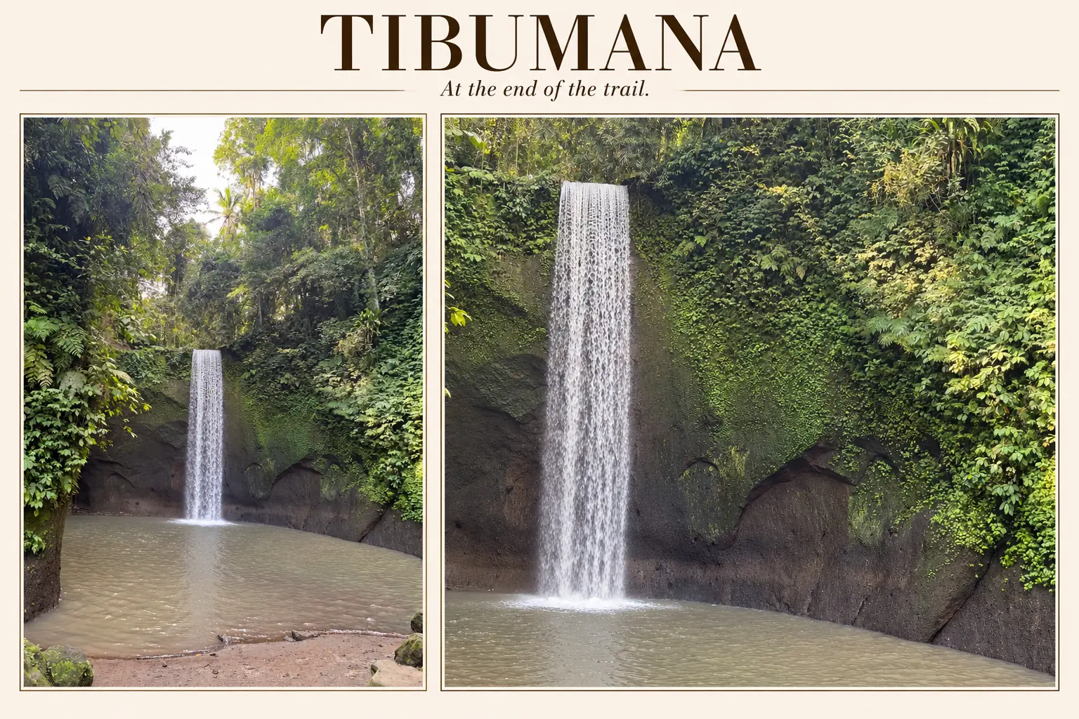 Tibumana Waterfall cascading into its forest pool